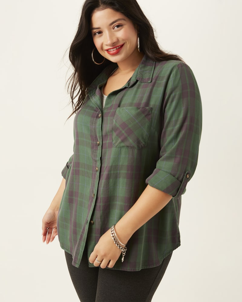 Front of plus size Maxine Plaid Button-Down Shirt by Molly&Isadora | Dia&Co | dia_product_style_image_id:168399